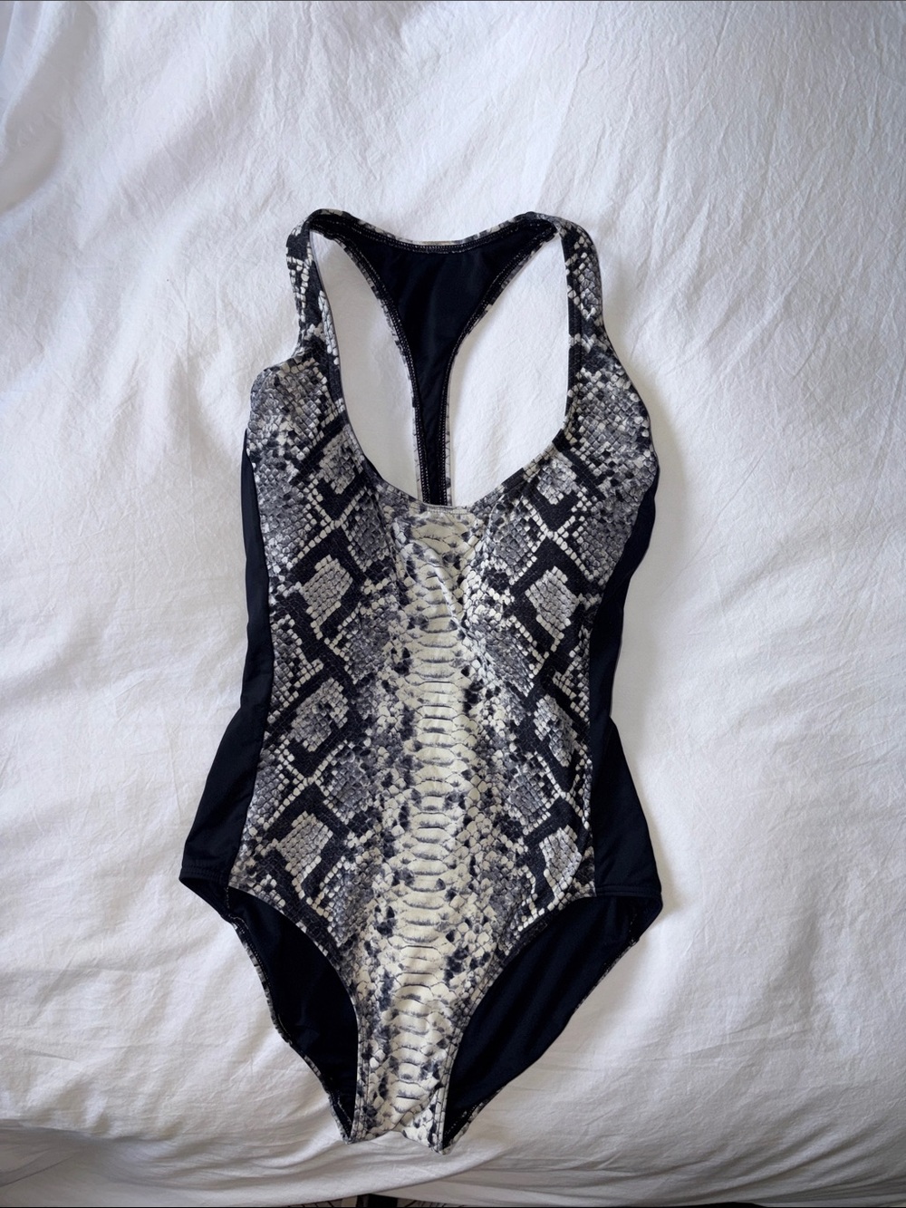 Michael Michael Kors Snakeskin Print One-Piece Swimsuit - Black, Cream size 4